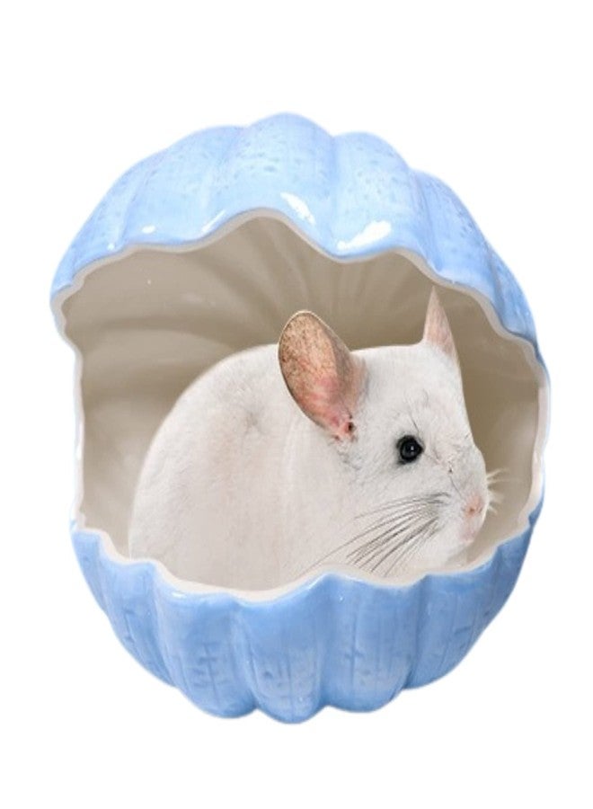 WCDJOMOP Small Animal Hideout Extra Large Ceramic Shell Shape Guinea Pig House Chinchilla Igloo Habitat Hut Cave Summer Bed Cage Accessories for Hedgehog Rabbit Hamster Gerbil Rat (XL (9.5''x7''x7.9''), Blue) - Image 1
